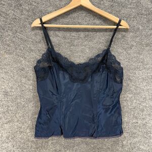 Barbizon Cami Top Women M Medium Blue Floral Lace V-Neck Sleeveless Nylon